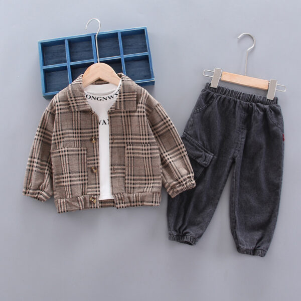 Baby boy long sleeve plaid suit - Image 4