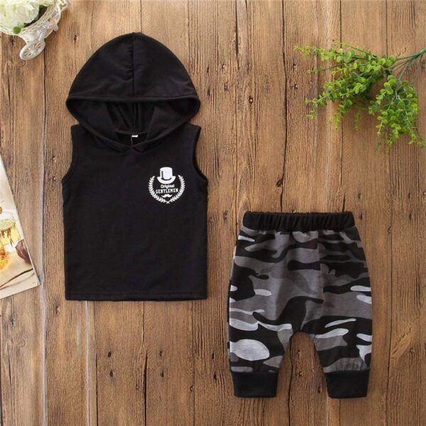 2PCS Toddler Kids Baby Boy Sleeveless Hooded Clothes T-shirt Tops Camo Pants Outfits - Image 2