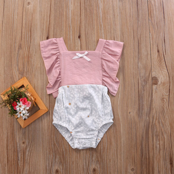 Camellia Ruffles Romper Infant Baby Girls Floral Patchwork Romper Back Cross Jumpsuit Playsuit Clothes Outfits - Image 2