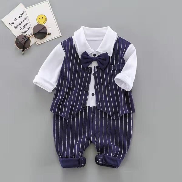 Spring And Autumn Infant One-Piece Romper Long Sleeve Baby Boy Gentleman Girl Baby Clothes - Image 3