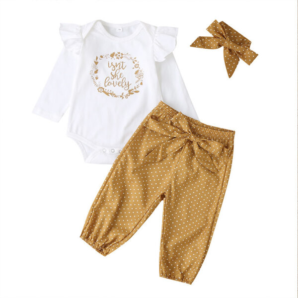 Clothes Cover Letters Baby Girls' Long-sleeved Trousers 3 Piece Set - Image 2